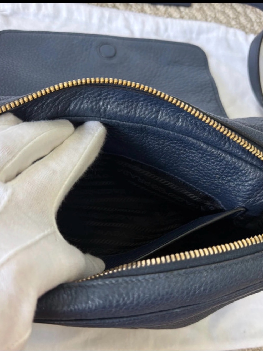Prada Vitello Phenix flap crossbody, model 1BD163, in “Baltico” blue. - Picture 13 of 14